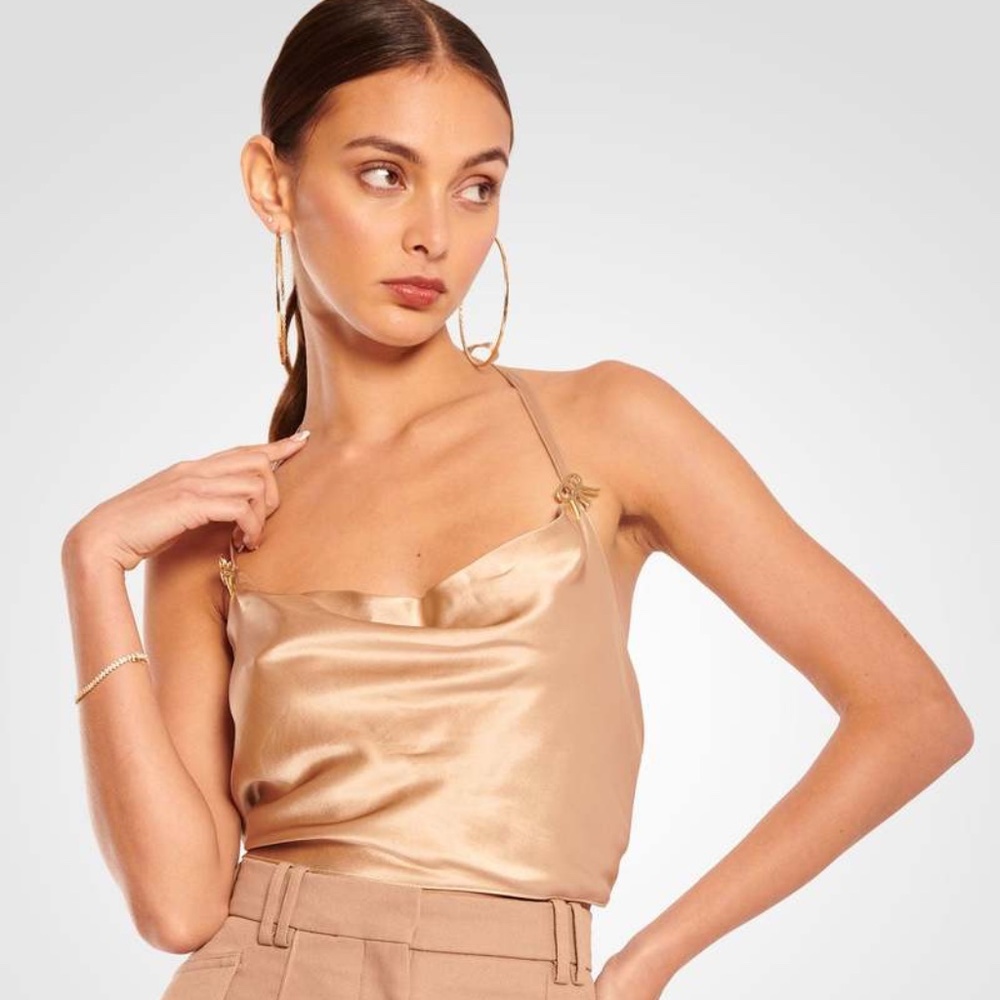 ROKH Emblem Detailed Button Halter Top